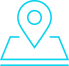 Um ícone azul neon de um alfinete de localização em um mapa.